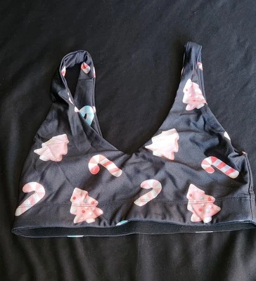 Goldsheep Sports Bra Women XS Black Candy Cane Athletic Running Gym Training - Image 1 of 4