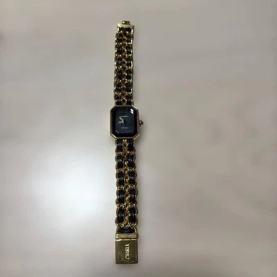 香奈儿 Premiere L 金色黑色表盘石英瑞士复古手表手表原样 — 第 1/4 张图片