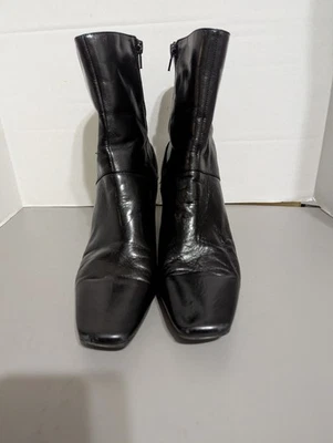 Botas al tobillo Nine West para mujer talla 11M con cremallera lateral, cuero negro Foto 1 de 4