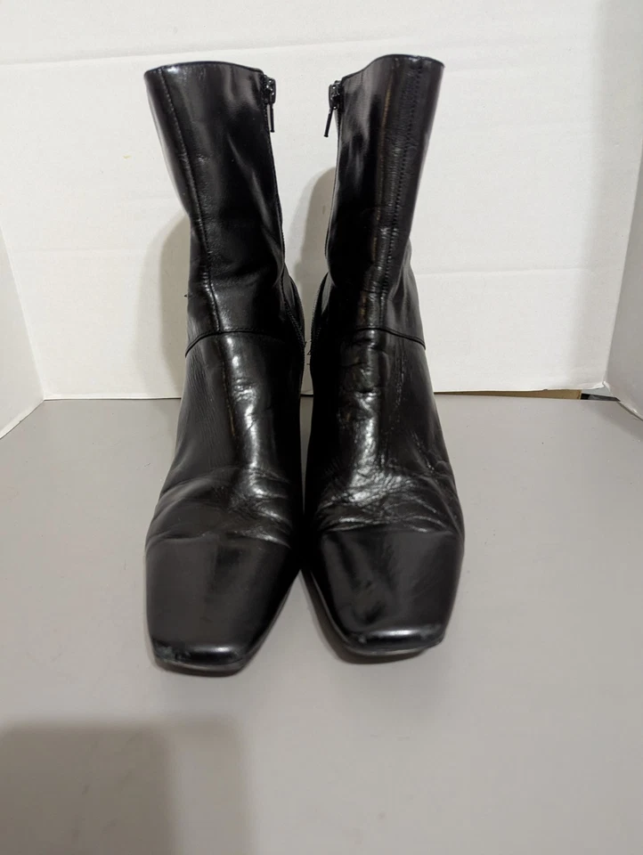 Botas al tobillo Nine West para mujer talla 11M con cremallera lateral, cuero negro Foto 1 de 4
