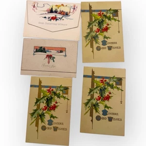 Lotto 5 mini carte NATALE INUTILIZZATE antiche edoardiane, primi '900 US 1 centesimo - Foto 1 di 7