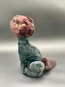 VTG Plush Black Cat Yellow Eyes Mink Fur Face Head & Tail Pink Nose Mouth 15" - Picture 1 of 8