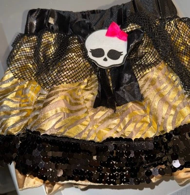 Falda Monster High Tutú Disfraz Calavera con Lazo Negro Dorado Lentejuelas Niñas Foto 1 de 4