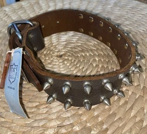 Dean & Tyler 16” Dog Collar Spikes Brown Leather  NWT - Picture 1 of 12