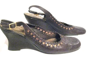 BCBG BCBGirls Shoes brown slingbacks leather mary jane Heels wedge shoe SZ 7.5 B - Picture 1 of 6