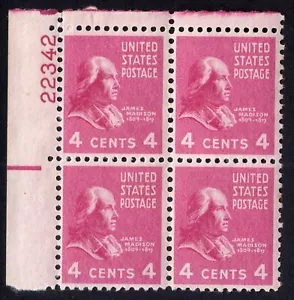 Scott #808 James Madison Plate Block of 4 Stamps - MNH - Picture 1 of 2
