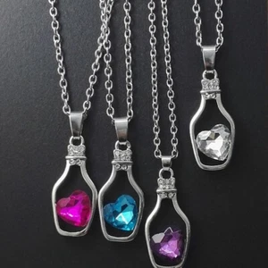 Collar de moda colgante de piedras de nacimiento de corazón multicolor de buena suerte en botellas de deseos - Imagen 1 de 19