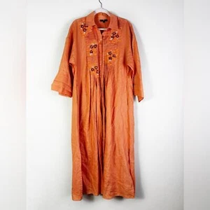 Luisa Spagnoli 100% Linen Maxi Beaded Button Down T-shirt Dress in orange sz L - Picture 1 of 11