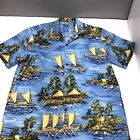 VINTAGE Royal Creations Hawaiian Shirt Mens XL MADE IN HAWAII Blue Island Boats