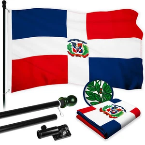 G128 Combo Black Flagpole & Dominican Republic Flag 3x5Ft Embroidered 300D Poly - Picture 1 of 9