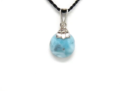 Auténtico colgante redondo Larimar espécimen plata de ley .925 montaje NUEVO Foto 1 de 4