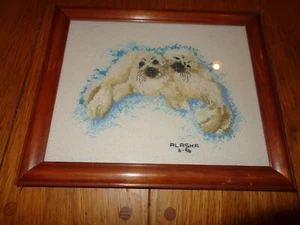 VINTAGE ALASKA SEALS SCENE HAND MADE AMERICA 6- 96 GLASS COVERED FRAME #601 - Picture 1 of 6
