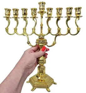 Candelabro Chapado en Oro Janucá Menorá 9 Ramas Hanukkah Regalos Israel 11" - Imagen 1 de 4