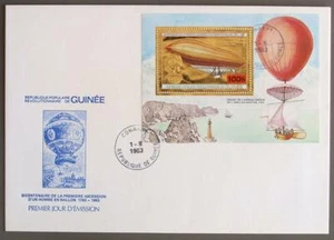 GUINEA 1983 ZEPPELIN (Haenlein Airship) GOLD Sheet on Cover FDC ,+Balloon Motiv - Picture 1 of 1