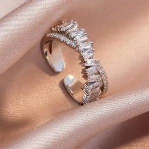 Baguette Diamond Band Ring in Rose, White or Yellow Gold Plate (lab-created) - Picture 1 of 10