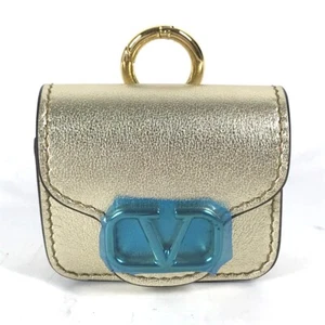 VALENTINO V logo airpods case Earphone case pouch Leather Gold Unused - Foto 1 di 16