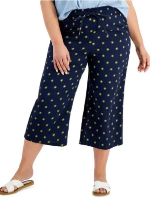 Pantalones al tobillo para mujer Style & Co estampado de sol azul marino cintura elástica tiro medio talla PXL Foto 1 de 4