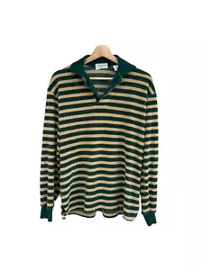 Vintage Striped Terry Cloth Long Sleeve Collar Polo Shirt Size Medium - Picture 1 of 5