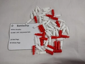 (D) Battleship 20 Red & 40 White Pegs Replacement Parts ©1990 Milton Bradley - Picture 1 of 5