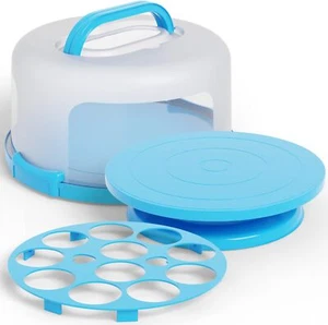 Cake Cupcake Carrier with Lid and Handle + Cake Stand Plate with Dome | 10" roun - Picture 1 of 3