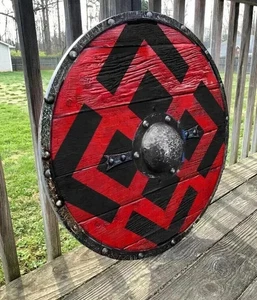 Viking Wooden Shield LARP Viking Medieval Battle Ready Shield Handmade Gift - Picture 1 of 3