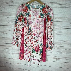 Umgee Mixed Print Crochet Trim Dress Sz S Rose/Fuchsia Boho Chic Floral - Picture 1 of 8