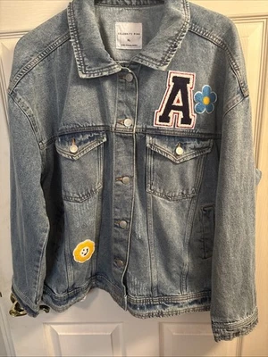 Celebrity Pink MEDIUM WASH Women's XL Juniors Patchwork Denim Jacket Distressed - Image 1 of 4