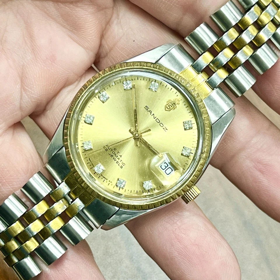 Vintage Sandoz ETA Automatic Diamond Indices Date 25 Jewels Men’s Swiss Watch - Image 1 of 4