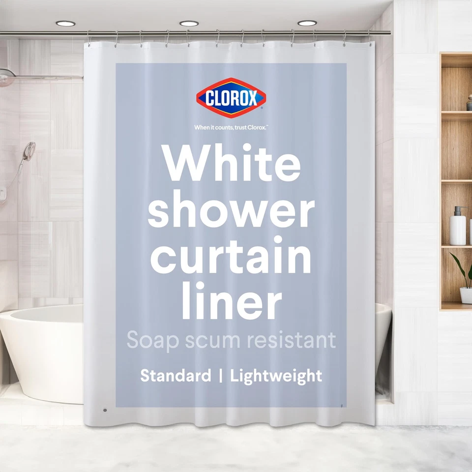 CLOROX Forro Cortina de Ducha Premium Ligero Flexible Impermeable - Paquete de 2 Foto 1 de 4