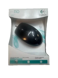 Logitech M110 Full Size Mouse Black Wired Brand New & Sealed Plug & Play Smooth - Picture 1 of 3
