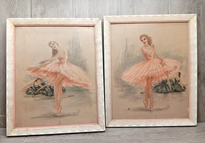 Bailarinas vintage en tutú rosa enmarcado impresiones artísticas Monte E G Co NYC 17" X 14" 2 piezas - Imagen 1 de 12
