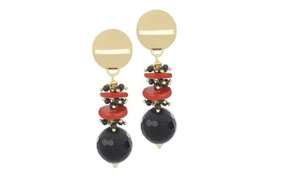 Orecchini Nivy argento dorato, onice nero e corallo OARP0435#G - Immagine 1 di 3