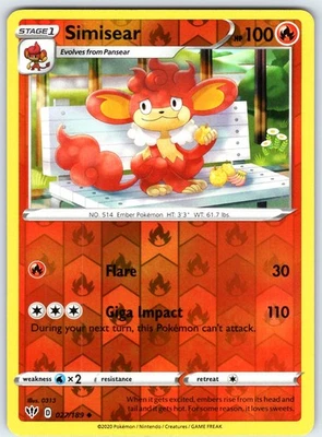 Simisear Uncommon SWSH03: Darkness Ablaze Reverse Holo 027/189 LP - Image 1 of 2