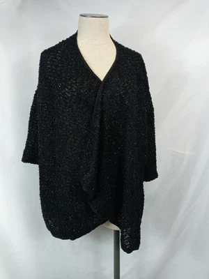 Kaktus Cardigan M Black Metallic Lurex Sparkle Draped Cocoon Lagenlook Shawl Top - Image 1 of 4