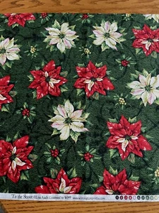 Red White Poinsettia Christmas Fabric Green Cotton Wilmington Holiday Quilt BTY - Picture 1 of 4