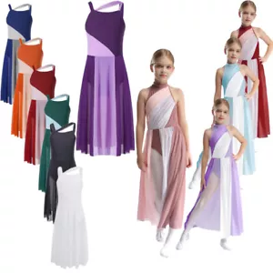 Girl's Lyrical Dress Sleeveless Mesh Color Block Leotard Modern Dance Costume - Picture 1 of 93