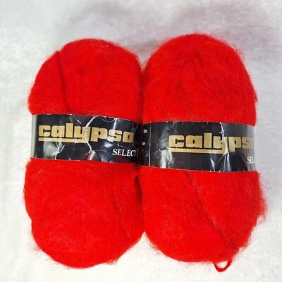 VTG 2 Skeins CALYPSO Fuzzy Yarn  RED 100 Grams + 130 m each Acrylic/Polyamide - Image 1 of 4