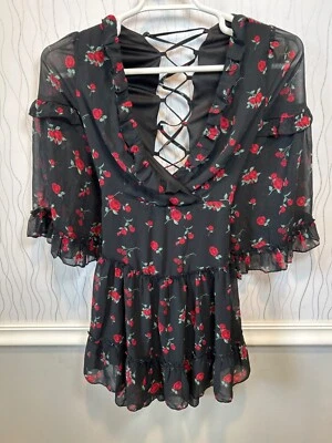 Vestido Forever 21 Feminino Pequeno Floral Paisley Costas Abertas Fairygoth Coquette y2k - Imagem 1 de 4