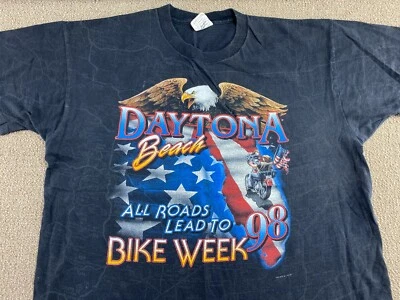 Camisa Daytona Beach Bike Week 1998 negra mapa de carreteras Eagle motocicleta motociclista de colección Foto 1 de 4