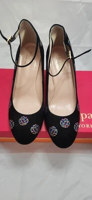 Kate Spade Aviana Black Suede  Multi Color Crystal Dots High Heel Sz 6.5  - Изображение 1 из 4