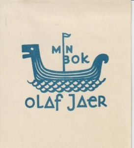 ex-libris MN BOK OLAF JAER - Foto 1 di 1