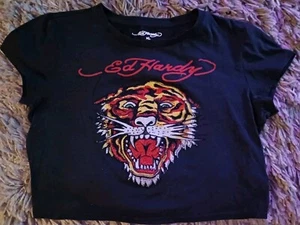 Ed Hardy Hermosa Camiseta Recortada TIGRE TACHONADO ESTRÁS Negra Talla XL - Imagen 1 de 6