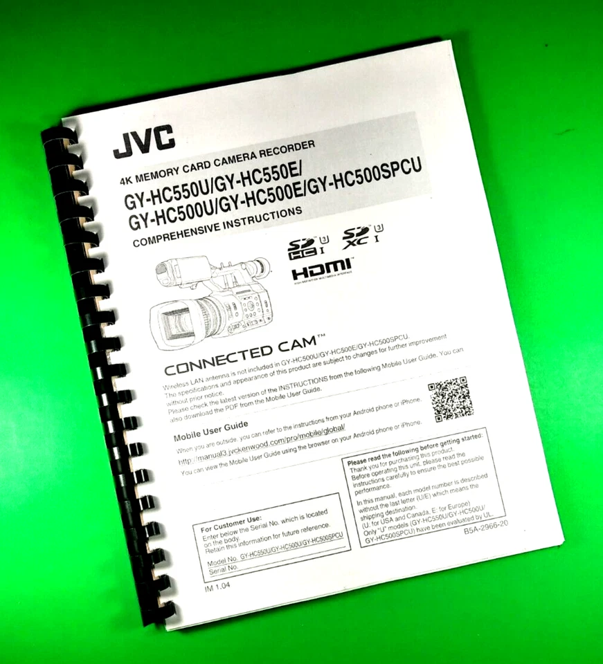 Owners Manual for JVC GY-HC550U/HC500U Camera 268 Pages W/Clear Covers! - Image 1 of 1