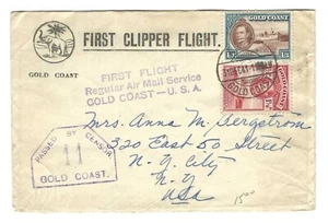 US GOLD COAST 1941 WWII FIRST FLIGHT PAN AM CLIPPER GOLD COAST TO US - Picture 1 of 2