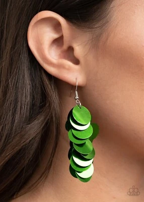 Paparazzi "Now You SEQUIN It" Dangling Clustered Metallic Green Sequin Earrings - Image 1 of 2