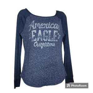 Camiseta favorita American Eagle, mujer S, azul con logotipo blanco, manga metálica usada en excelente estado - Imagen 1 de 12