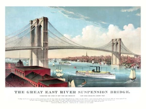 Brooklyn Bridge Currier and Ives East River NY Poster Art Print, PICK SIZE - Picture 1 of 1