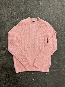 Brooks Brothers Vintage Shetland Wool Cable Knit Sweater Pink Mens 44 - Picture 1 of 7