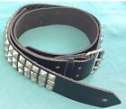 Heavy Metal Belt Buckle Black Leather Studded Guitar Strap Made in USA