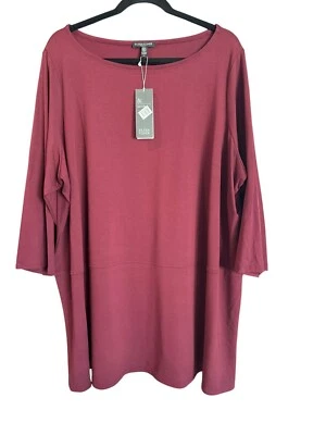 Top túnica borgoña Eileen Fisher para mujer 3X jersey viscosa manga 3/4 cuello barco Foto 1 de 4